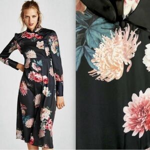 Zara Black Floral Long Sleeve Dress